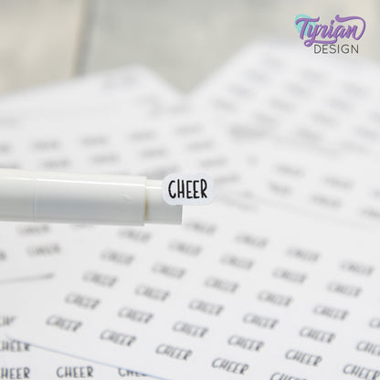 Tiny Cheer Stickers | 36 Stickers | .42 x .28" each | Font: Charley