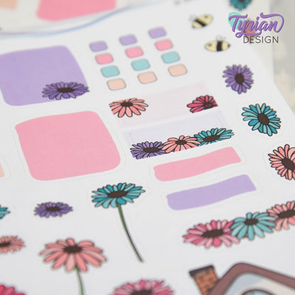 Gerber Daisy House Journal Stickers  | Memory keeping stickers  Flower Planner Stickers | 30 Stickers | White or Clear Matte | 5x7" Sheet