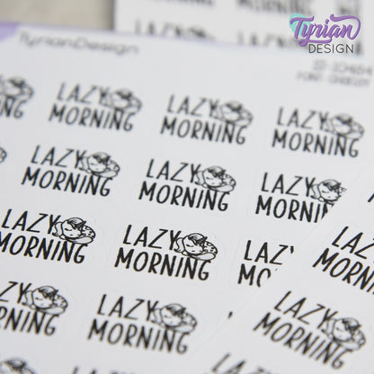 Lazy Morning Stickers | 20 Stickers | .77" x .61" Each | Charley Font