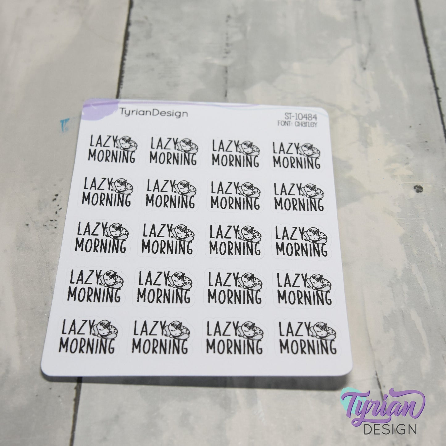 Lazy Morning Stickers | 20 Stickers | .77" x .61" Each | Charley Font