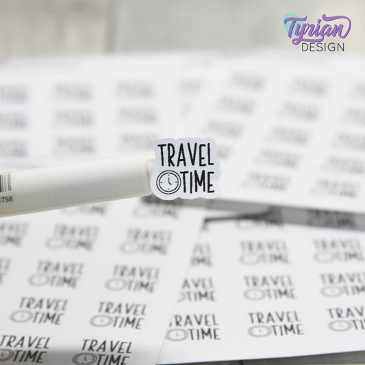 Travel Time Stickers | 20 Stickers | .66" x .6" Each | Charley Font