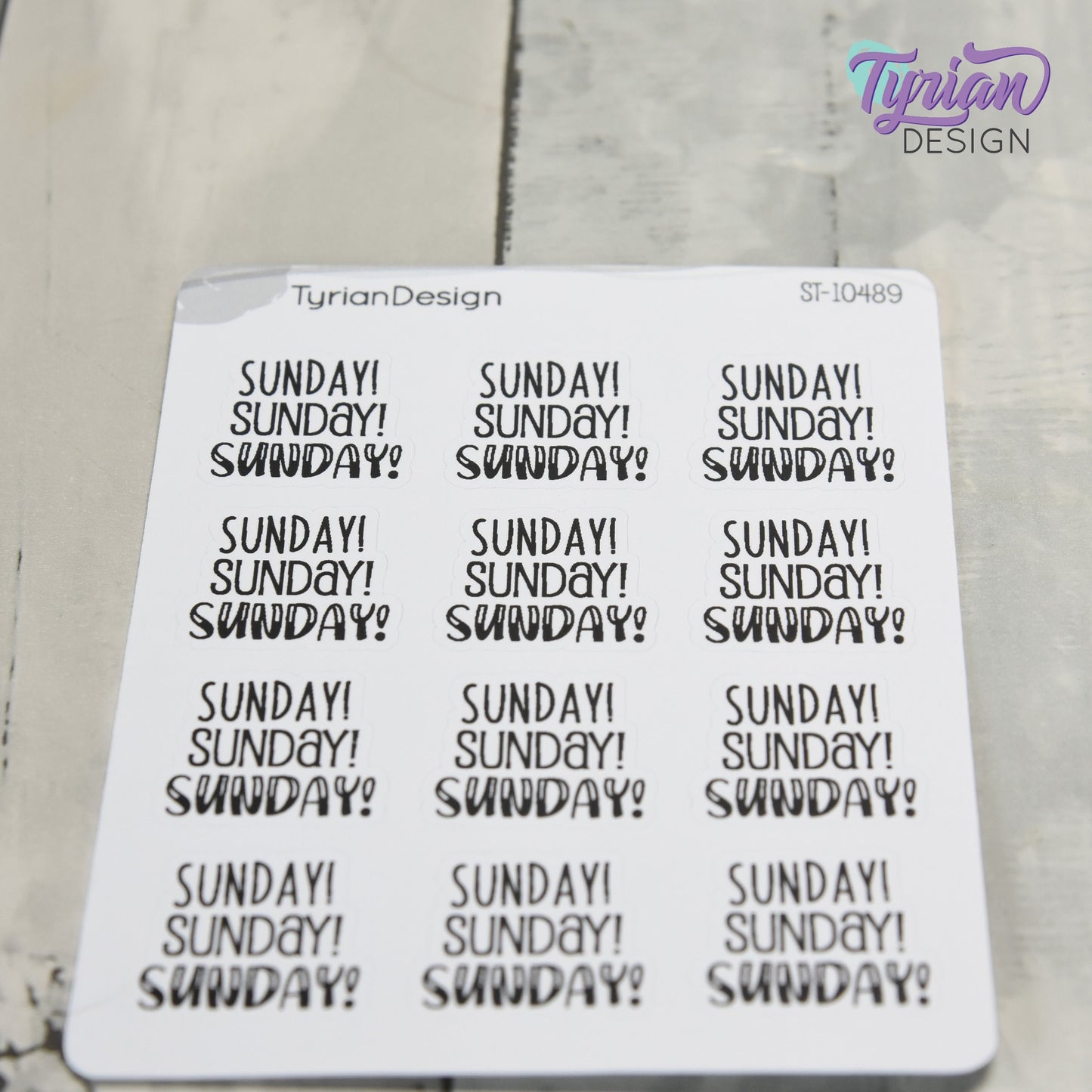 Sunday! Sunday! Sunday! Stickers | Journal Sticker | Life Sticker | 12 Stickers | .96" x .8" Each | 3.5 x 4.5" Sheet | Charley, Emm& HB Font