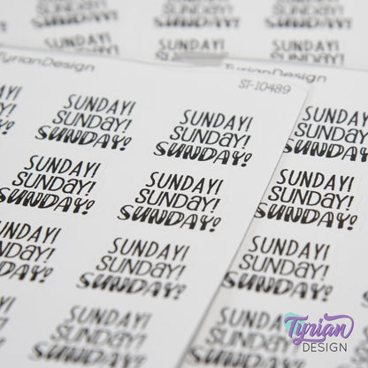 Sunday! Sunday! Sunday! Stickers | Journal Sticker | Life Sticker | 12 Stickers | .96" x .8" Each | 3.5 x 4.5" Sheet | Charley, Emm& HB Font