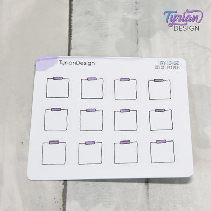 Tiny Sticky Note Stickers | 12 Stickers | .6 x .65" each | Colors: Gray, Pink, Purple