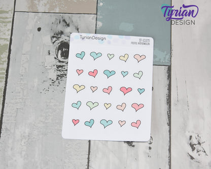 Hand Drawn Heart Stickers | 30 Stickers per sheet | 1/2" max sticker size