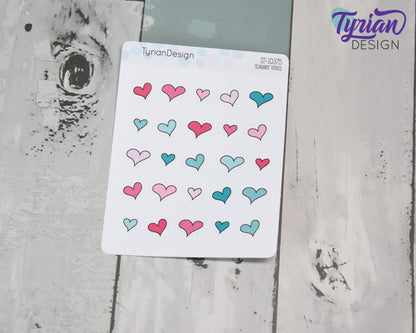 Hand Drawn Heart Stickers | 30 Stickers per sheet | 1/2" max sticker size