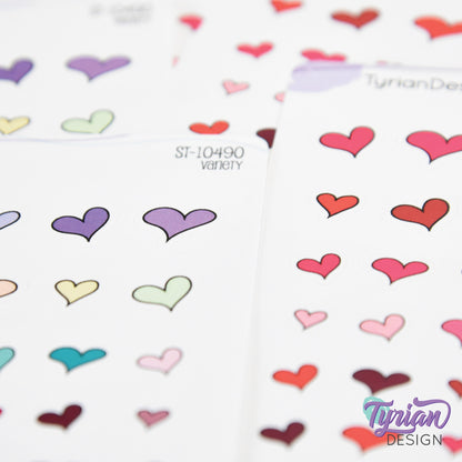 Hand Drawn Heart Stickers | Variety of Sizes | 30 Stickers per sheet | 1/2" max sticker size.