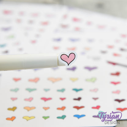 Hand Drawn Heart Stickers | Variety of Sizes | 30 Stickers per sheet | 1/2" max sticker size.
