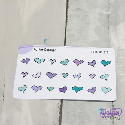 Heart Stickers | Tiny Heart stickers on a mini sheet | 21 stickers | .45 x .38" Max | Heart icon sticker | White or Clear Matte