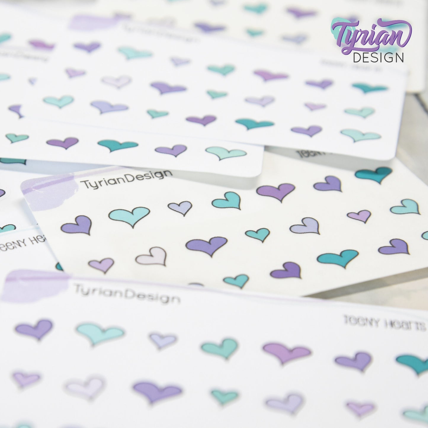 Heart Stickers | Tiny Heart stickers on a mini sheet | 21 stickers | .45 x .38" Max | Heart icon sticker | White or Clear Matte