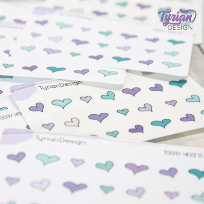 Heart Stickers | Tiny Heart stickers on a mini sheet | 21 stickers | .45 x .38" Max | Heart icon sticker | White or Clear Matte