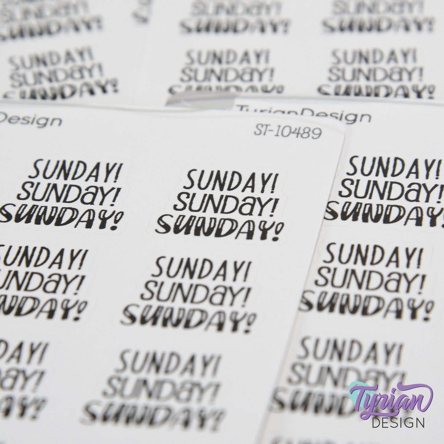 Sunday! Sunday! Sunday! Stickers | Journal Sticker | Life Sticker | 12 Stickers | .96" x .8" Each | 3.5 x 4.5" Sheet | Charley, Emm& HB Font