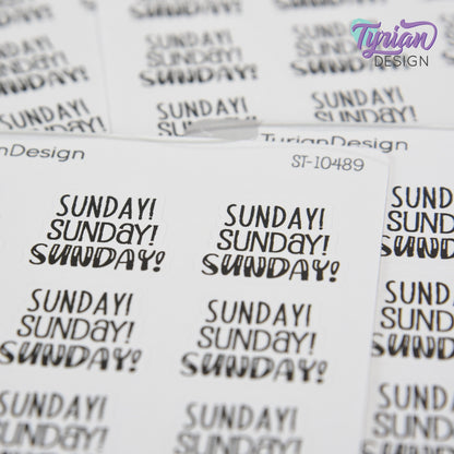 Sunday! Sunday! Sunday! Stickers | Journal Sticker | Life Sticker | 12 Stickers | .96" x .8" Each | 3.5 x 4.5" Sheet | Charley, Emm& HB Font