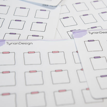 Tiny Sticky Note Stickers | 12 Stickers | .6 x .65" each | Colors: Gray, Pink, Purple