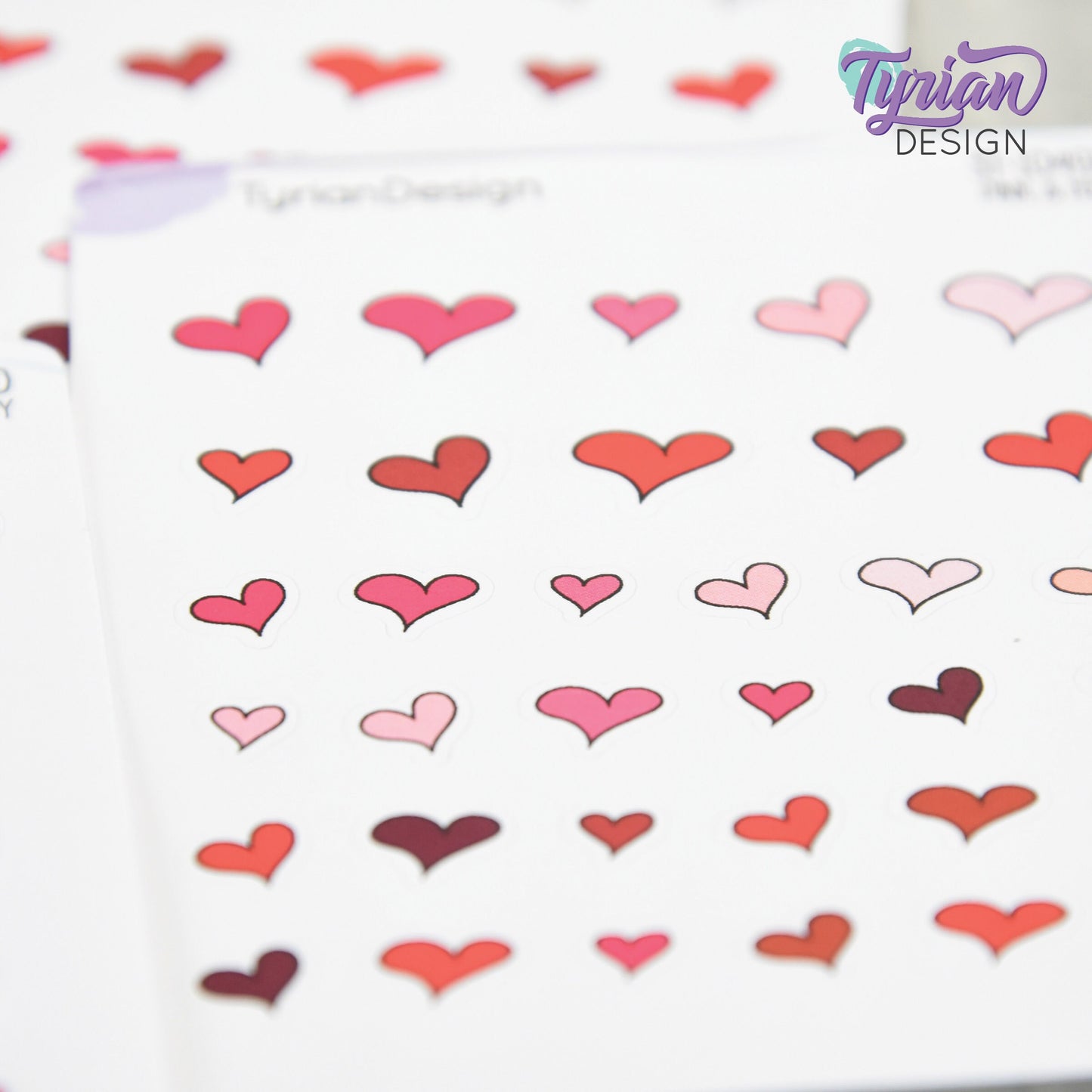 Hand Drawn Heart Stickers | Variety of Sizes | 30 Stickers per sheet | 1/2" max sticker size.