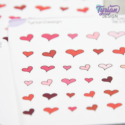 Hand Drawn Heart Stickers | Variety of Sizes | 30 Stickers per sheet | 1/2" max sticker size.