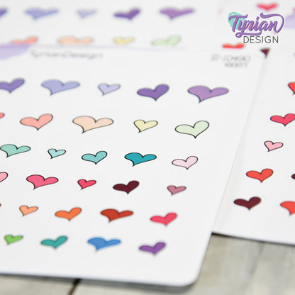 Hand Drawn Heart Stickers | Variety of Sizes | 30 Stickers per sheet | 1/2" max sticker size.
