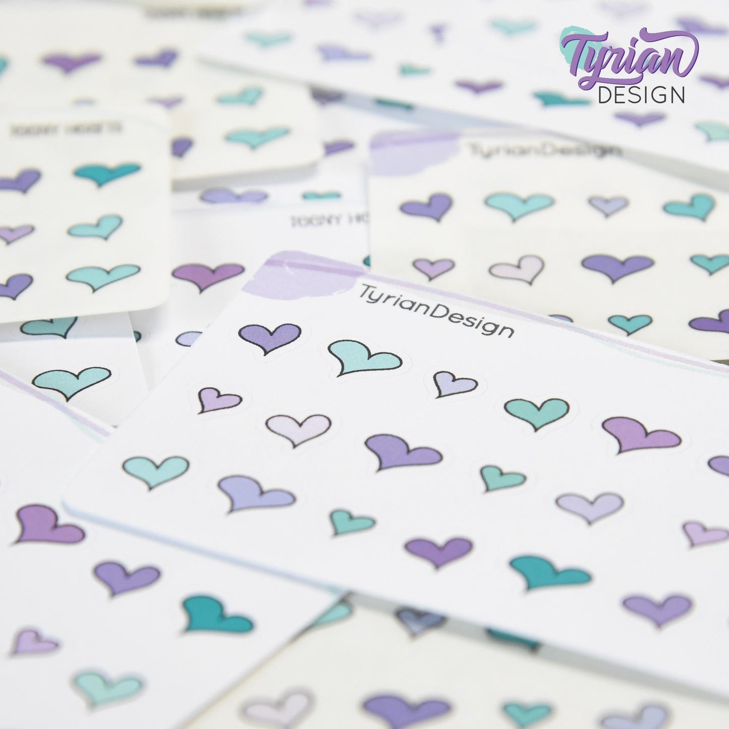 Heart Stickers | Tiny Heart stickers on a mini sheet | 21 stickers | .45 x .38" Max | Heart icon sticker | White or Clear Matte