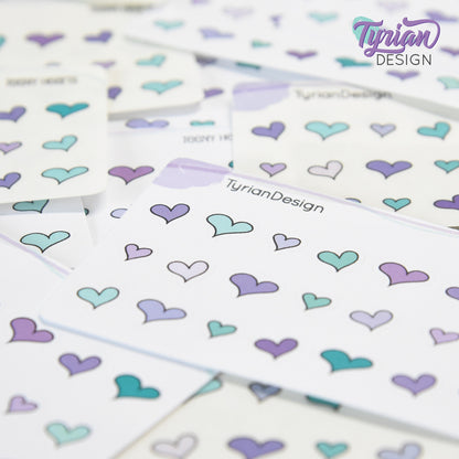 Heart Stickers | Tiny Heart stickers on a mini sheet | 21 stickers | .45 x .38" Max | Heart icon sticker | White or Clear Matte