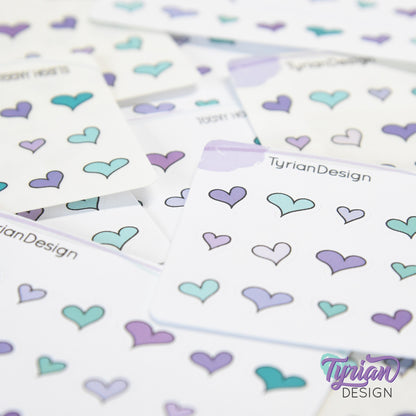 Heart Stickers | Tiny Heart stickers on a mini sheet | 21 stickers | .45 x .38" Max | Heart icon sticker | White or Clear Matte