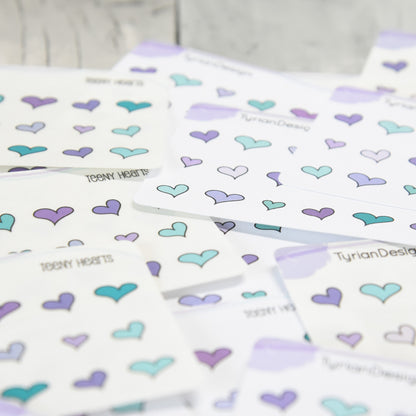 Heart Stickers | Tiny Heart stickers on a mini sheet | 21 stickers | .45 x .38" Max | Heart icon sticker | White or Clear Matte