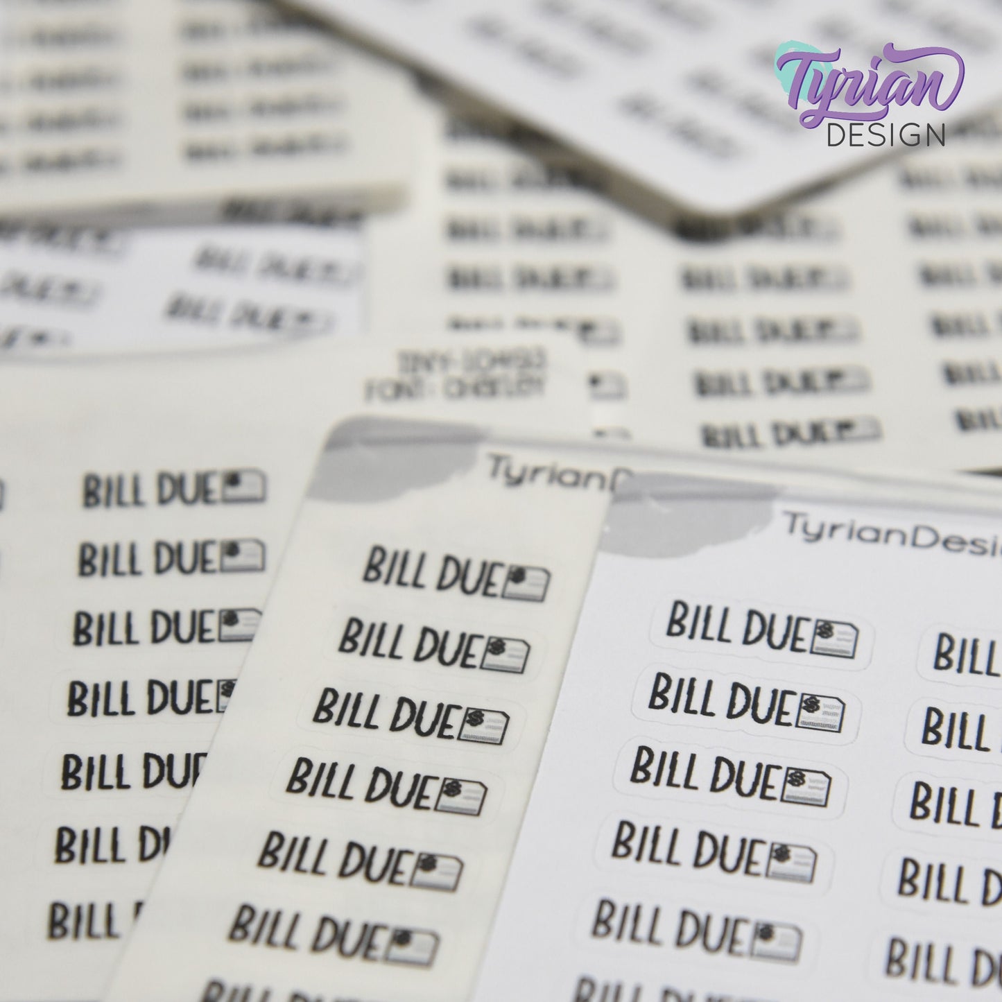 Tiny Bill Due Stickers|28 Stickers | .64 x .26" each | Font: Charley