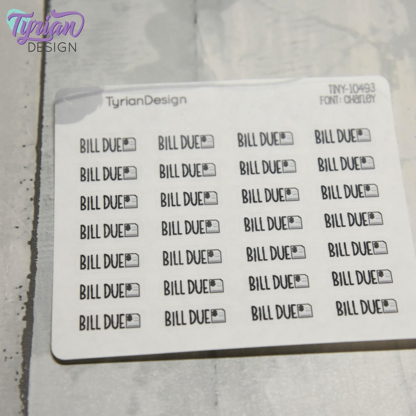 Tiny Bill Due Stickers|28 Stickers | .64 x .26" each | Font: Charley