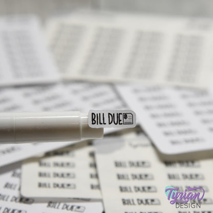 Tiny Bill Due Stickers|28 Stickers | .64 x .26" each | Font: Charley