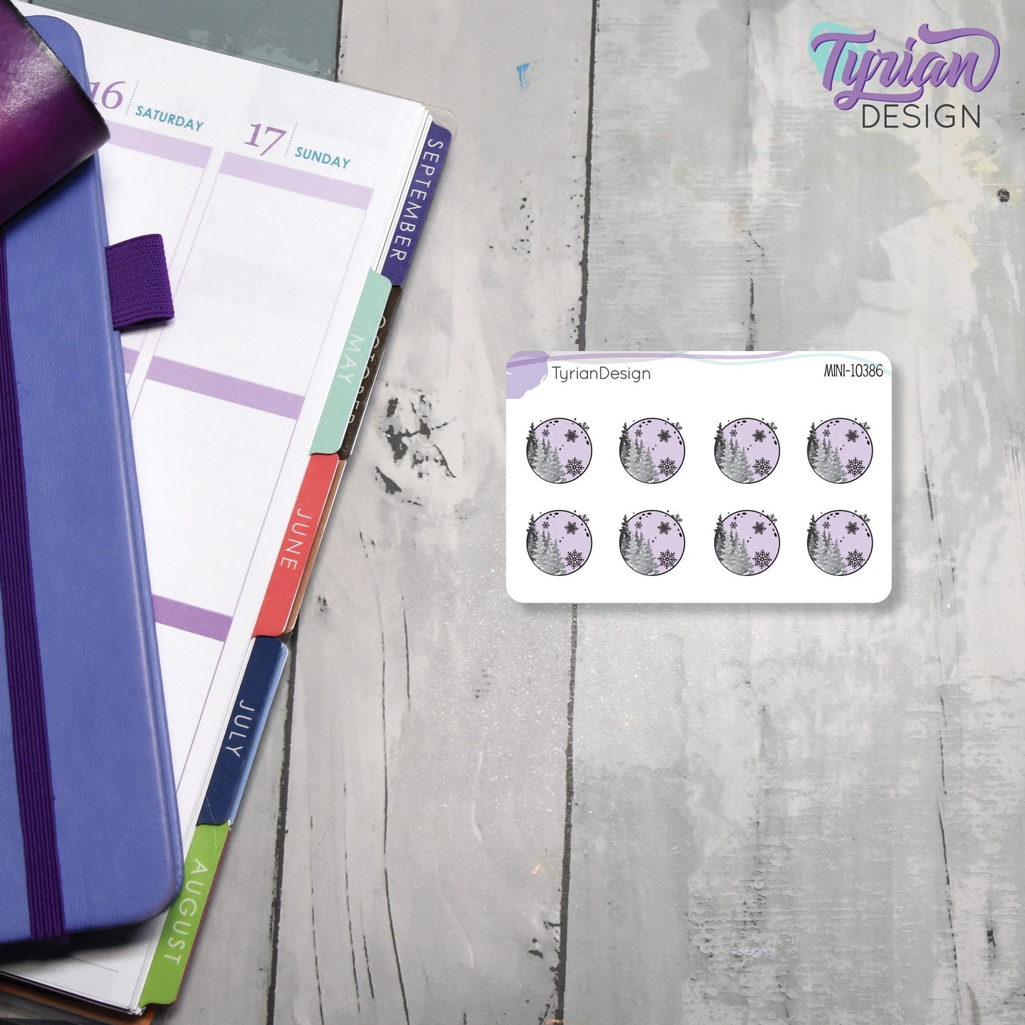 Mini Moon Stickers | Mini Sheet of Winter Moon | 8 Stickers | .65 x .64" each | 3.375" x 2.125" Mini Sheet | White or Clear Matte