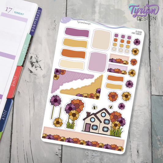Fall Flower House Journal Stickers  | Memory keeping stickers | Flower Planner Stickers |30 Stickers | White or Clear Matte | 5x7" Sheet