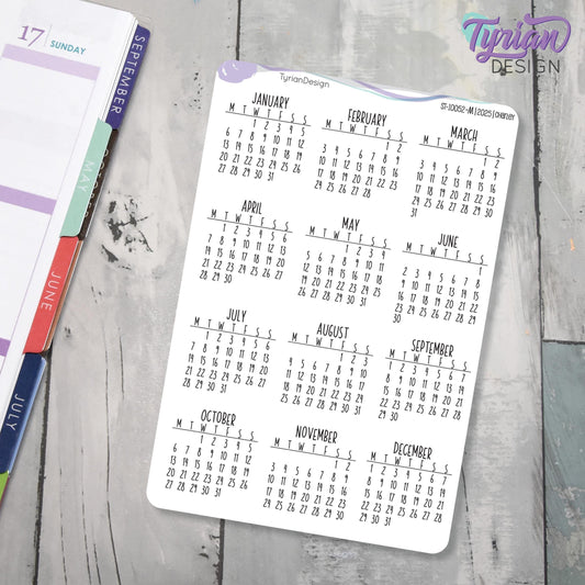 Small Monthly Stickers (Monday Start) |  2026, 2027, 2028, 2029, 2030