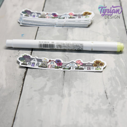 Flower Houses Vinyl Sticker | High quality weather proof vinyl | 4" x 1" | Four House Sticker| Little Neighborhood | Tumbler Sticker