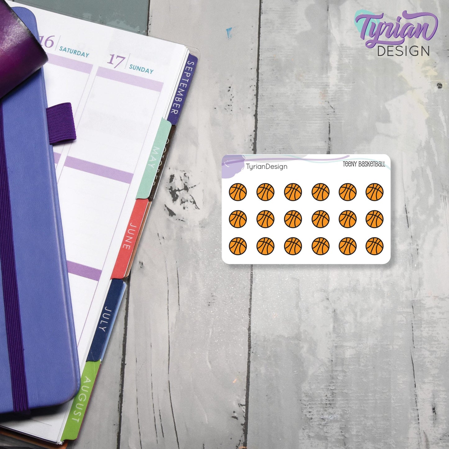 Basketball Stickers | Tiny Basketball stickers | Mini sheet | 18 stickers | .45 x .45" each | Basketball icon | White or Clear Matte