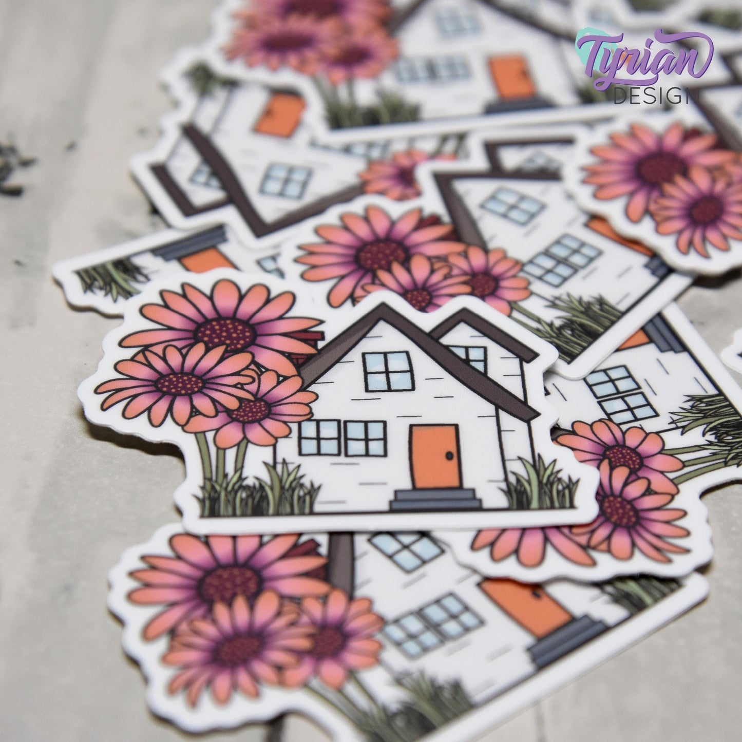 African Daisy House Vinyl Sticker | High quality weather proof vinyl | 2"x 1.5" | House Sticker| Little House sticker | Tumbler  Sticker