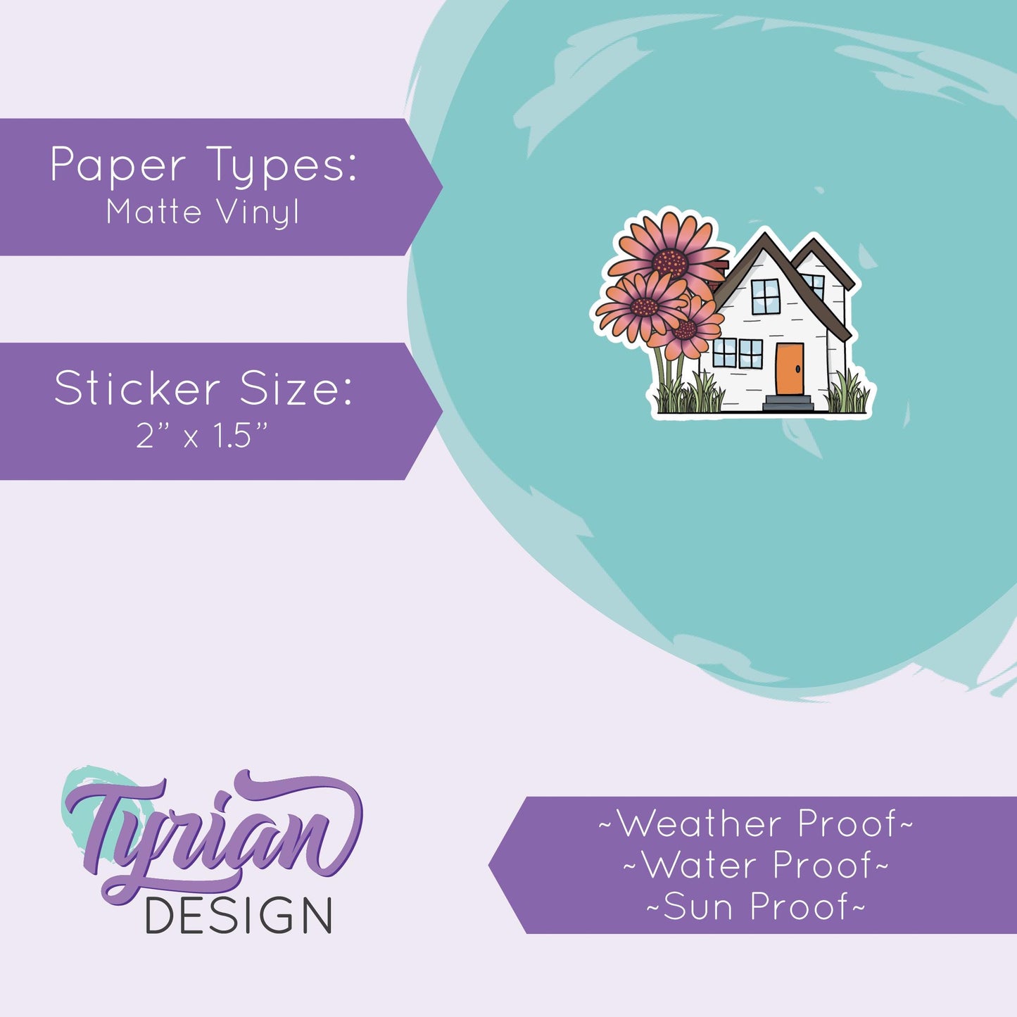 African Daisy House Vinyl Sticker | High quality weather proof vinyl | 2"x 1.5" | House Sticker| Little House sticker | Tumbler  Sticker