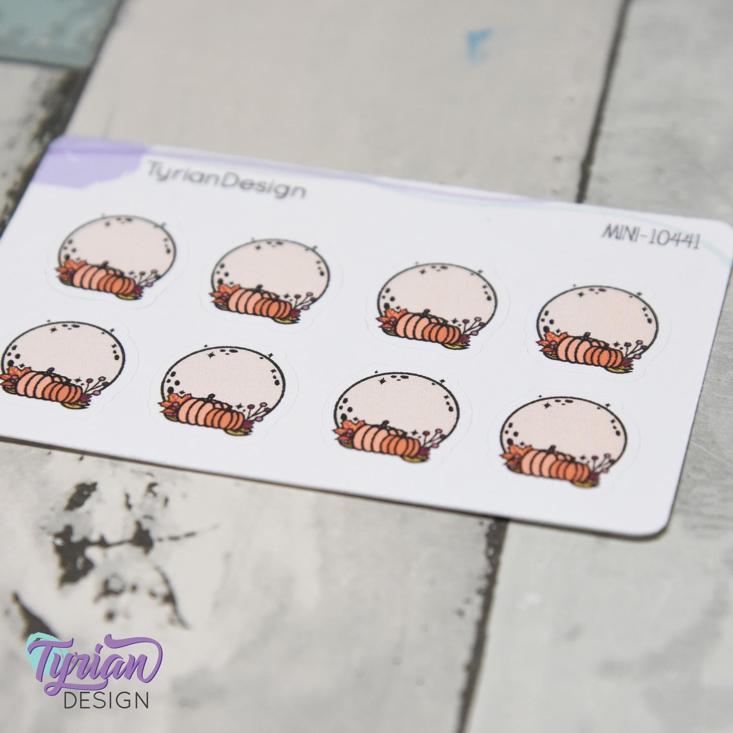 Mini Moon Stickers | Mini Sheet of Pumpkin Moon | 8 Stickers | .66 x .69" each | 3.375" x 2.125" Mini Sheet | White or Clear Matte