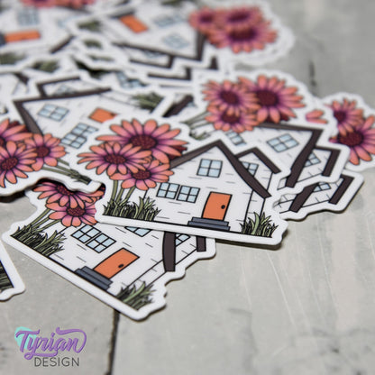 African Daisy House Vinyl Sticker | High quality weather proof vinyl | 2"x 1.5" | House Sticker| Little House sticker | Tumbler  Sticker