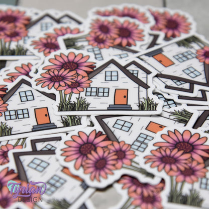 African Daisy House Vinyl Sticker | High quality weather proof vinyl | 2"x 1.5" | House Sticker| Little House sticker | Tumbler  Sticker