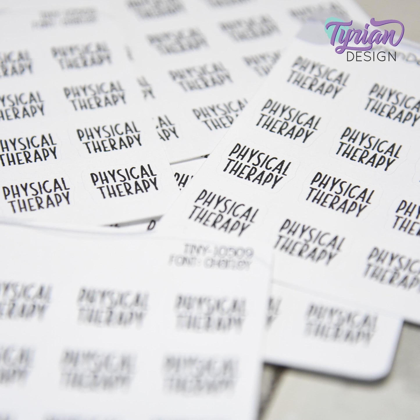 Tiny Physical Therapy Stickers | 20 Stickers | .59 x .46" each | Font: Charley