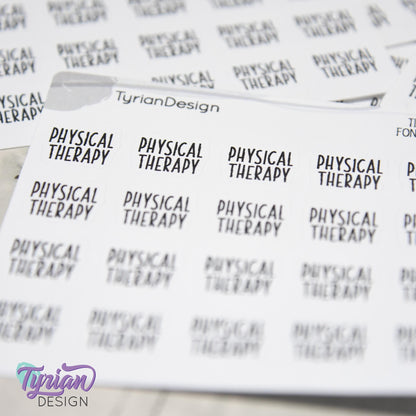 Tiny Physical Therapy Stickers | 20 Stickers | .59 x .46" each | Font: Charley