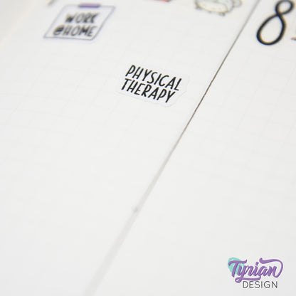 Tiny Physical Therapy Stickers | 20 Stickers | .59 x .46" each | Font: Charley