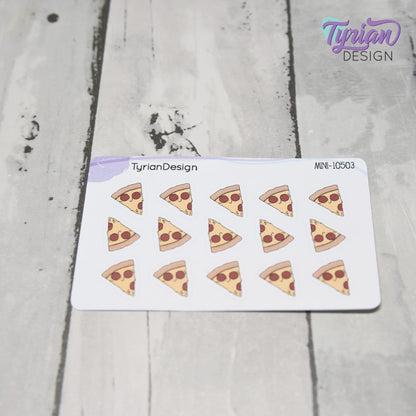 Pizza Stickers | Mini Sheet of Pizza Slice Time | 15 Stickers | .5 x .57" each | 3.375" x 2.125" Mini Sheet | White or Clear Matte