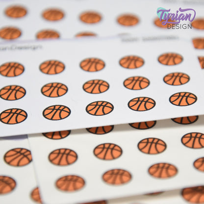 Basketball Stickers | Tiny Basketball stickers | Mini sheet | 18 stickers | .45 x .45" each | Basketball icon | White or Clear Matte