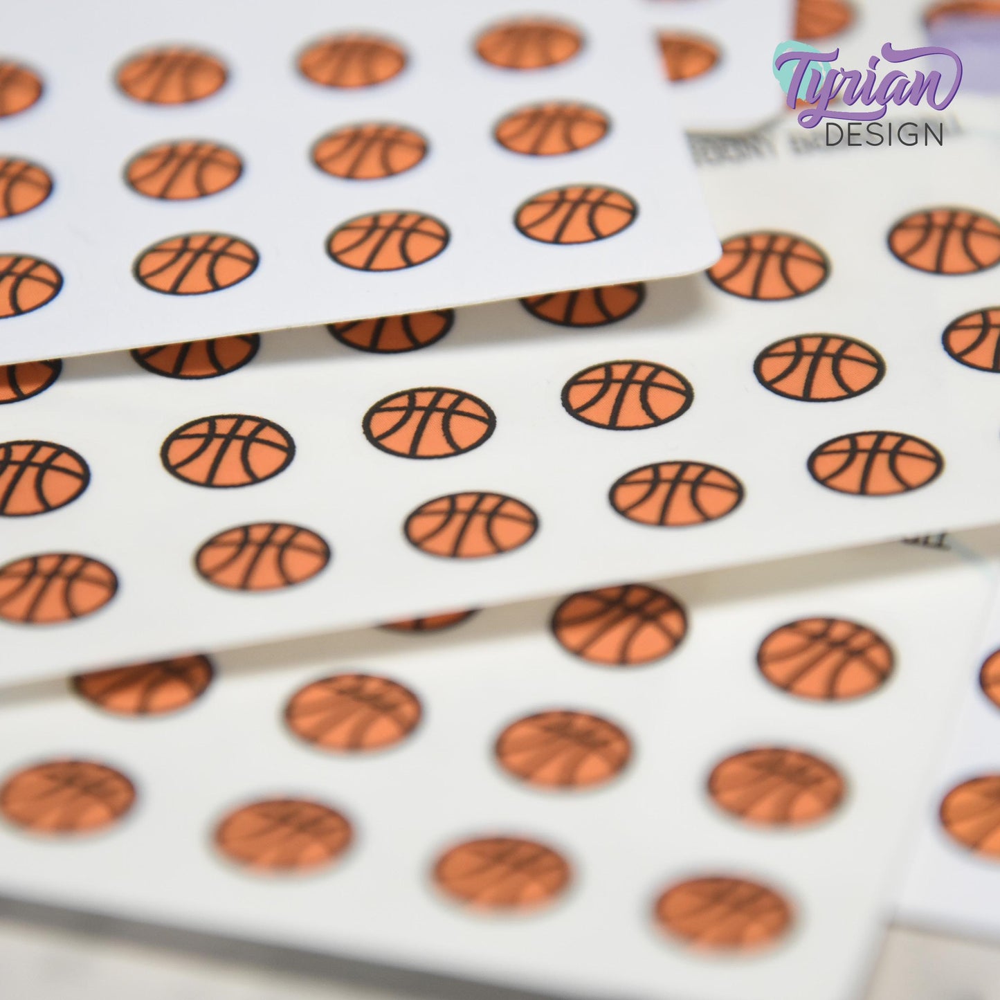 Basketball Stickers | Tiny Basketball stickers | Mini sheet | 18 stickers | .45 x .45" each | Basketball icon | White or Clear Matte