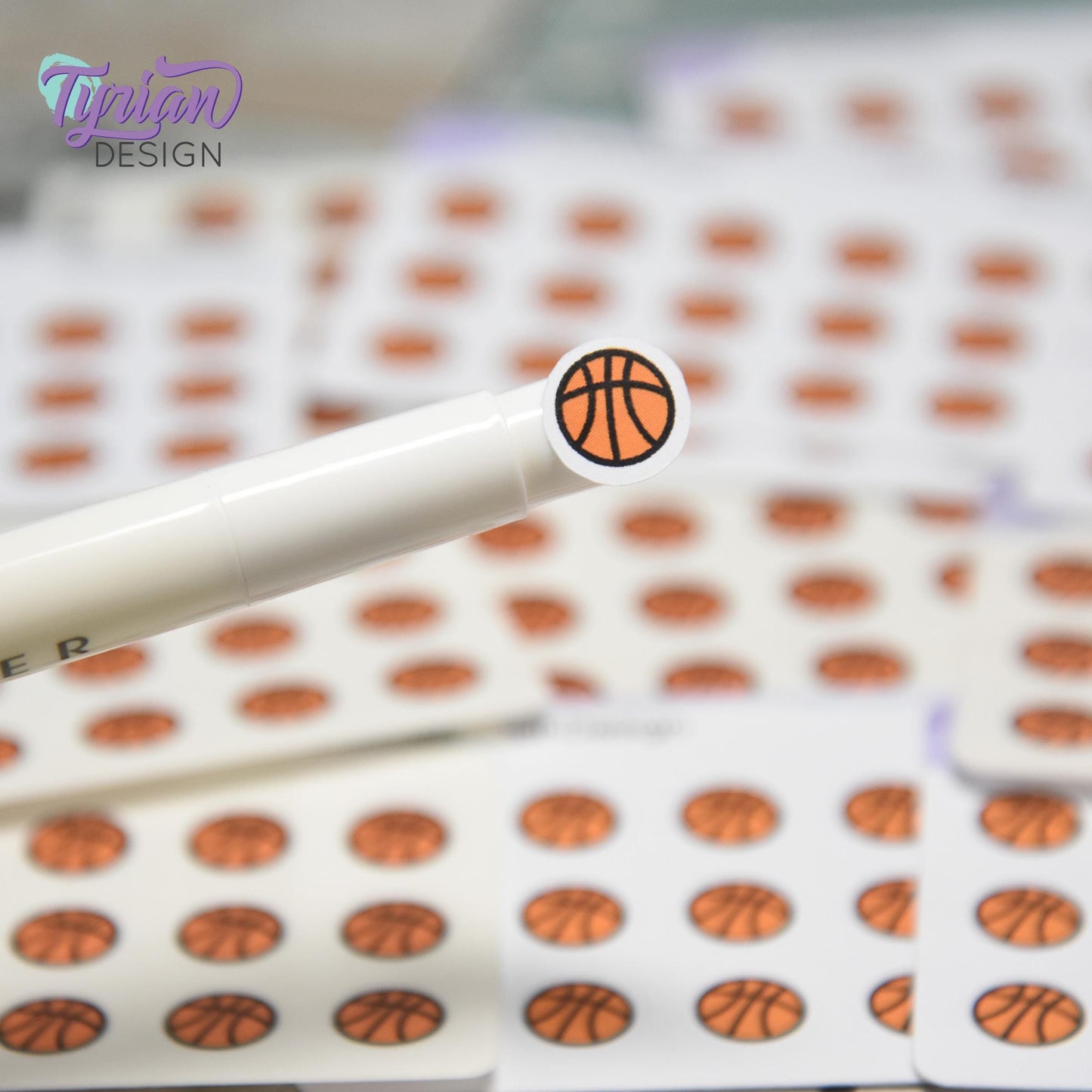 Basketball Stickers | Tiny Basketball stickers | Mini sheet | 18 stickers | .45 x .45" each | Basketball icon | White or Clear Matte