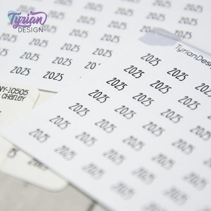 Tiny 2025 Stickers | 42 Stickers | .37 x .27" each sticker | Font: Charley