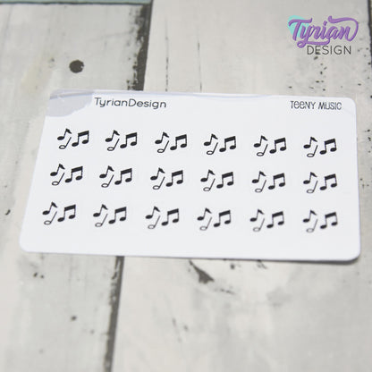 Music Stickers | Tiny Music stickers | Mini sheet | 18 stickers | .45 x .39" each | Music Notes icon | White or Clear Matte