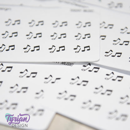 Music Stickers | Tiny Music stickers | Mini sheet | 18 stickers | .45 x .39" each | Music Notes icon | White or Clear Matte