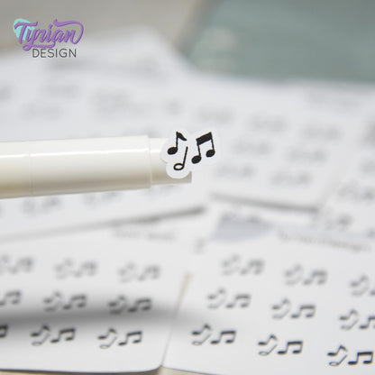 Music Stickers | Tiny Music stickers | Mini sheet | 18 stickers | .45 x .39" each | Music Notes icon | White or Clear Matte