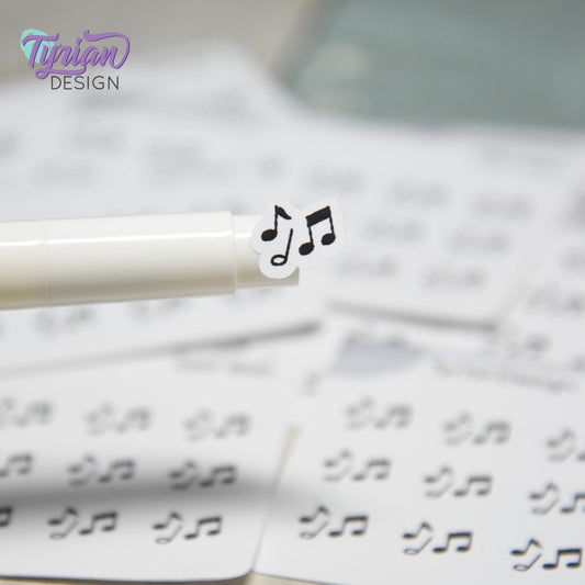 Music Stickers | Tiny Music stickers | Mini sheet | 18 stickers | .45 x .39" each | Music Notes icon | White or Clear Matte